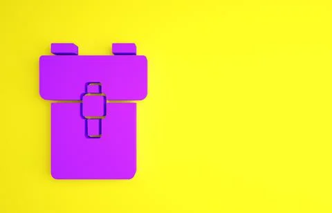 Purple School backpack icon isolated on yellow background. Minimalism concept 스톡 일러스트