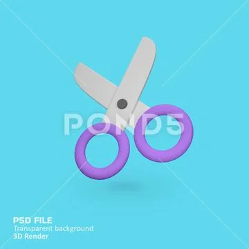 Purple scissors isolated 3d render icon illustration PSD Template