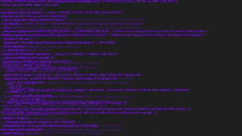 Purple screen coding hacker concept animation with glitch. Illustrazione stock