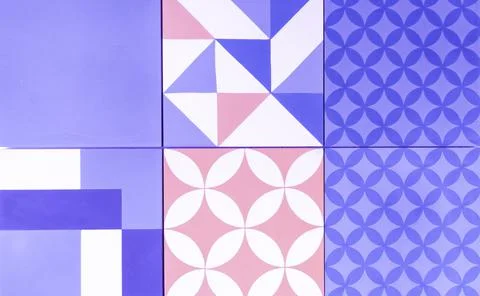 Purple seamless Azulejo patchwork tile with geometric motifs background Stock Photos