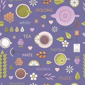 Purple seamless pattern about tea Stock Illustration