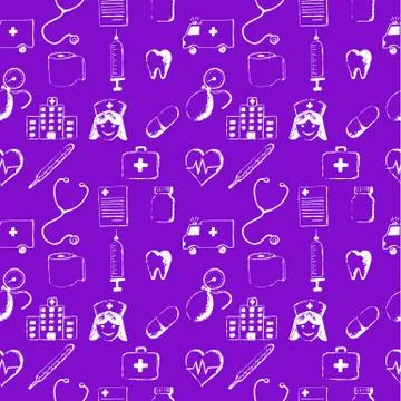 Purple seamless pattern-medical items Stock Illustration