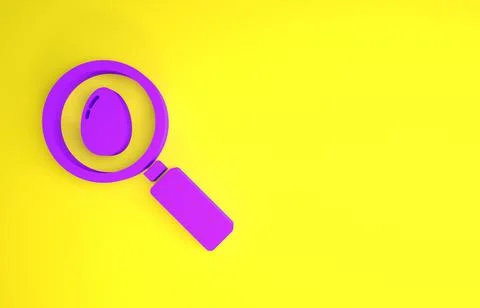 Purple Search and easter egg icon isolated on yellow background. Happy Easter Stock Illustration