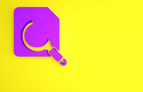 Purple Search concept with folder icon isolated on yellow background. Magnify Stock-Illustration