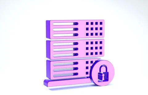 Purple Server security with closed padlock icon isolated on white background. 스톡 일러스트