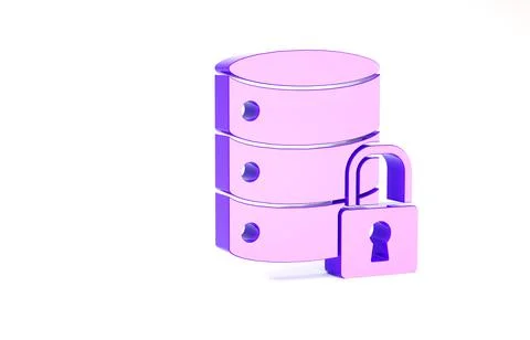 Purple Server security with closed padlock icon isolated on white background. Stock Illustration