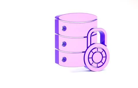 Purple Server security with closed padlock icon isolated on white background. Stock Illustration