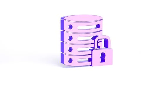 Purple Server security with closed padlock icon isolated on white background. 스톡 일러스트