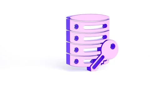 Purple Server security with key icon isolated on white background. Security,  Stock Illustration
