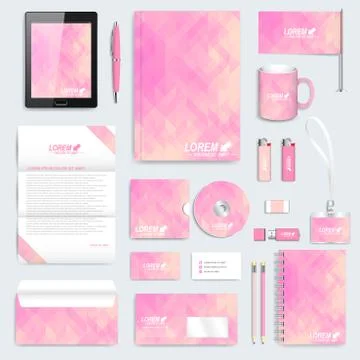 Purple set of vector corporate identity template. Modern stationery mock-up Stock Illustration