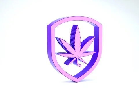 Purple Shield and marijuana or cannabis leaf icon isolated on white backgroun Stock Illustration