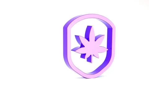 Purple Shield and marijuana or cannabis leaf icon isolated on white backgroun Stock Illustration