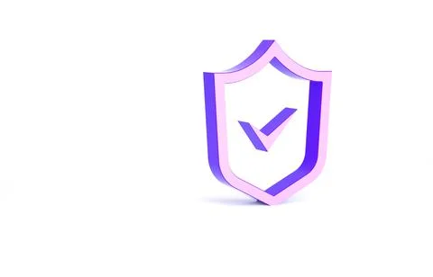 Purple Shield with check mark icon isolated on white background. Security, sa Stock Illustration