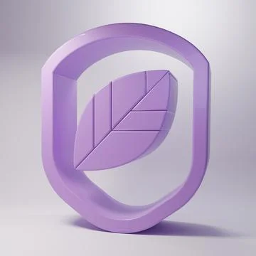 Purple Shield with leaf icon isolated on grey background. Eco-friendly secu.. Stock Illustration