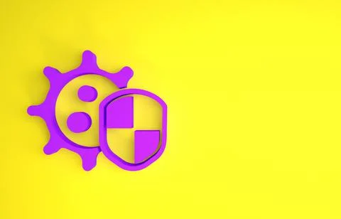 Purple Shield protecting from virus, germs and bacteria icon isolated on yell Stock Illustration