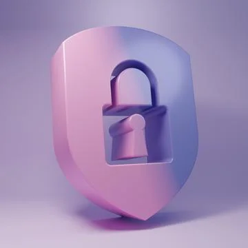 Purple Shield security with lock icon isolated on purple background. Protec.. Stock Illustration