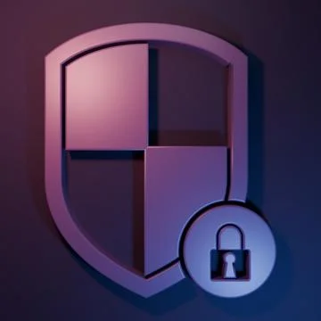 Purple Shield security with lock icon isolated on purple-blue background. P.. Stock Illustration