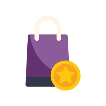 Purple shopping bag with loyalty program gold coin and star イラスト素材
