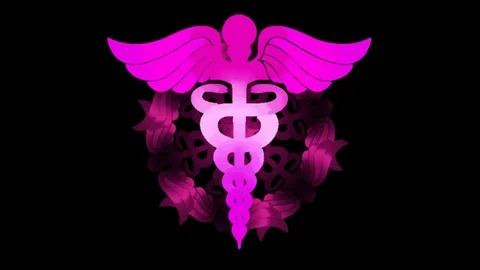 Purple  Sign Caduseus with rotating pattern from this sign on black background 스톡 동영상 82397765