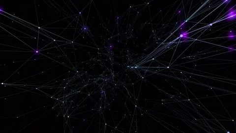 Purple signals wander through a densely woven network. Stockbeeldmateriaal 237487933