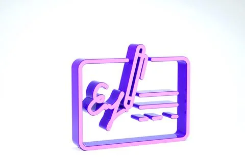 Purple Signed document line icon isolated on white background. Pen signing a  Stock Illustration