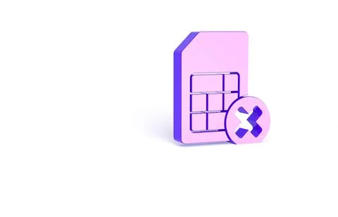 Purple Sim card rejected icon isolated on white background. Mobile cellular p Stock Illustration