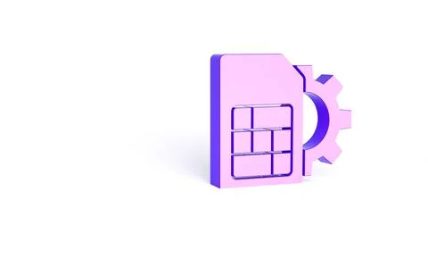 Purple Sim card setting icon isolated on white background. Mobile cellular ph Stock Illustration