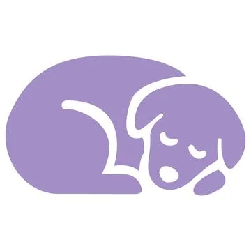 Purple sleeping dog curled up flat vector icon Stock Illustration