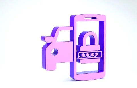 Purple Smart car security system icon isolated on white background. The smart Illustrazione stock