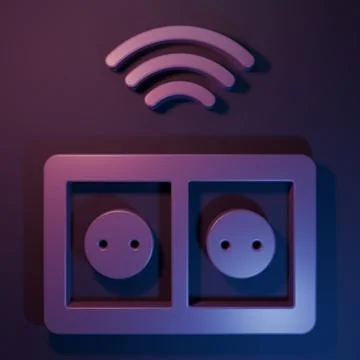 Purple Smart electrical outlet system icon isolated on purple-blue backgrou.. Stock Photos