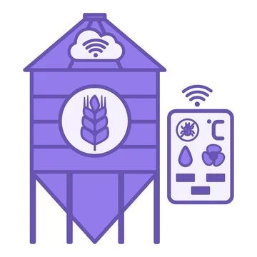 Purple Smart Grain Silo Storage Icon. Vector Illustration. Automatic Crop M.. Stock Illustration