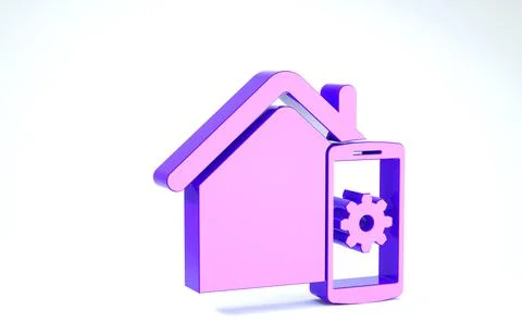 Purple Smart home - remote control system icon isolated on white background.  스톡 일러스트
