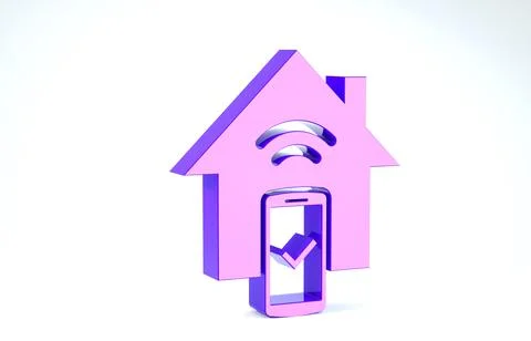 Purple Smart home - remote control system icon isolated on white background.  Ilustración de archivo