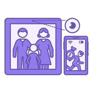 Purple Smart Home Security Camera Icon. Vector Illustration. Small Camera E.. Stock Illustration