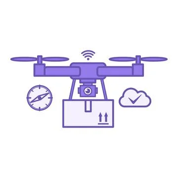 Purple Smart Logistics Drone Icon. Vector Illustration. Camera-equipped Dro.. Stock Illustration