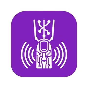 Purple smart nail sensor icon with wireless signal waves. 스톡 일러스트