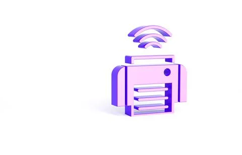 Purple Smart printer system icon isolated on white background. Internet of th 스톡 일러스트