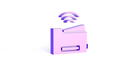 Purple Smart printer system icon isolated on white background. Internet of th 스톡 일러스트
