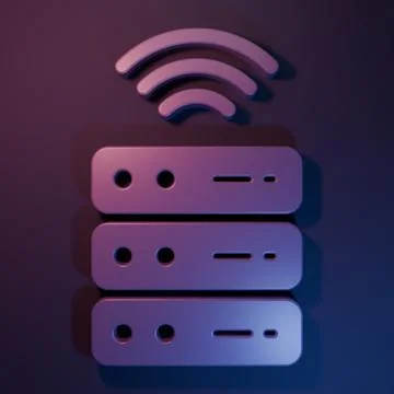 Purple Smart Server, Data, Web Hosting icon isolated on purple-blue backgro.. Stock Photos