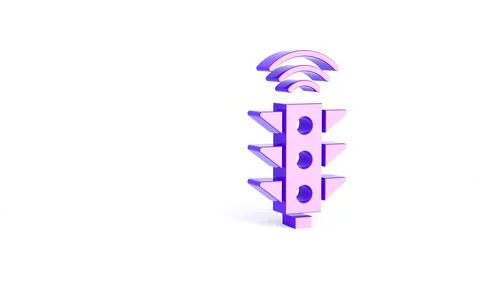 Purple Smart traffic light system icon isolated on white background. Internet Illustrazione stock