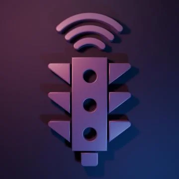 Purple Smart traffic light system icon isolated on purple-blue background. .. Illustrazione stock
