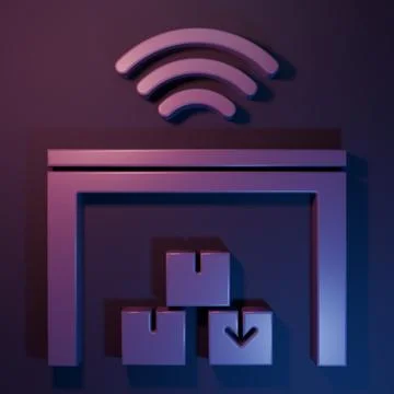 Purple Smart warehouse system icon isolated on purple-blue background. Mini.. Stock Illustration