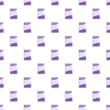 Purple snack packaging repeating pattern on white background Stock Illustration