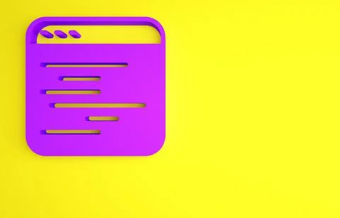 Purple Software, web developer programming code icon isolated on yellow backg Stock Illustration