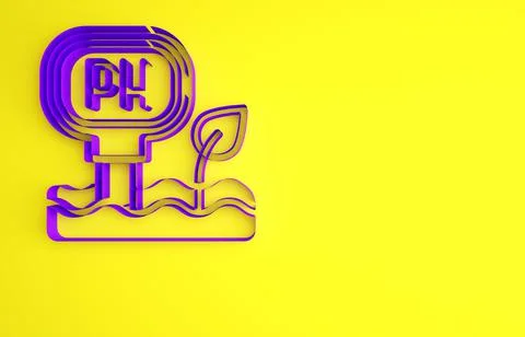 Purple Soil ph testing icon isolated on yellow background. PH earth test. Min Illustrazione stock