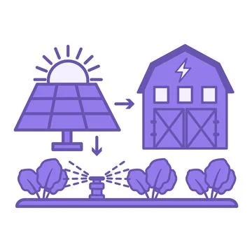Purple Solar Powered Farm System Icon. Vector Illustration. An Agro-Industr.. Illustrazione stock