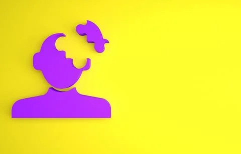 Purple Solution to the problem in psychology icon isolated on yellow backgrou Illustrazione stock