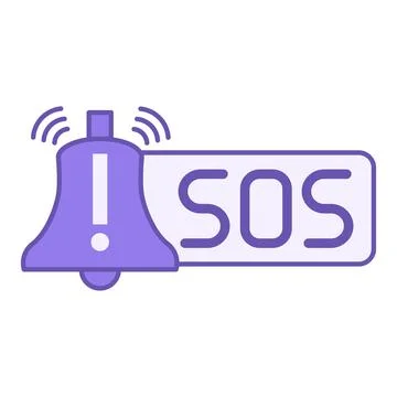 Purple SOS Icon. Vector Icon. Ringing Bell and Exclamation Mark. Internatio.. Stock Illustration