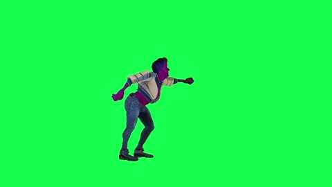Purple space 3D animation man painting on wall from left angle on green screen Video stock 247973949