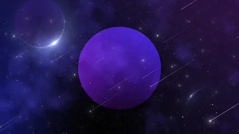 Purple space planet background with large glowing sphere, distant moons, star Stock Footage 333859051